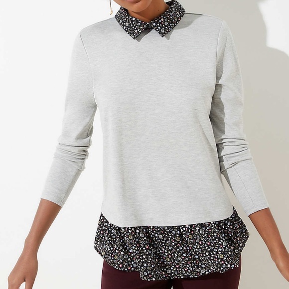 LOFT Tops - LOFT Vine Collared Mixed Media Top Size XL EUC